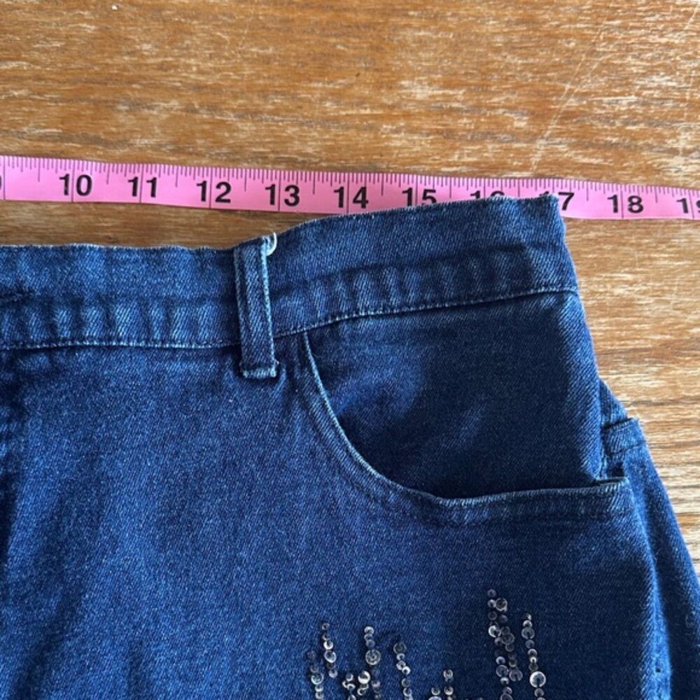 Quacker Factory Sequin Jeans Womens 18 Straight Leg Elastic Waist Cotton Blue - Picture 7 of 11
